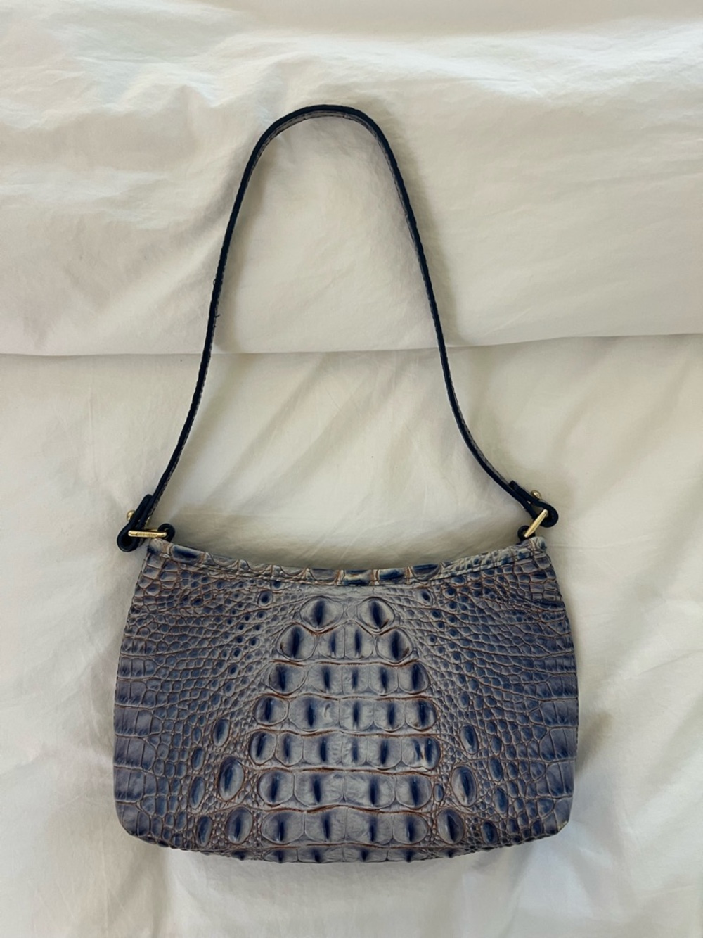 Brahmin Purple-Blue Croc-Embossed Shoulder Bag